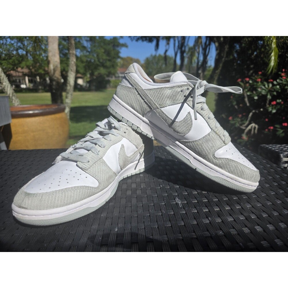 Nike Dunk Low Light Silver Corduroy White Womens Size 10 Athletic Shoes Sneakers